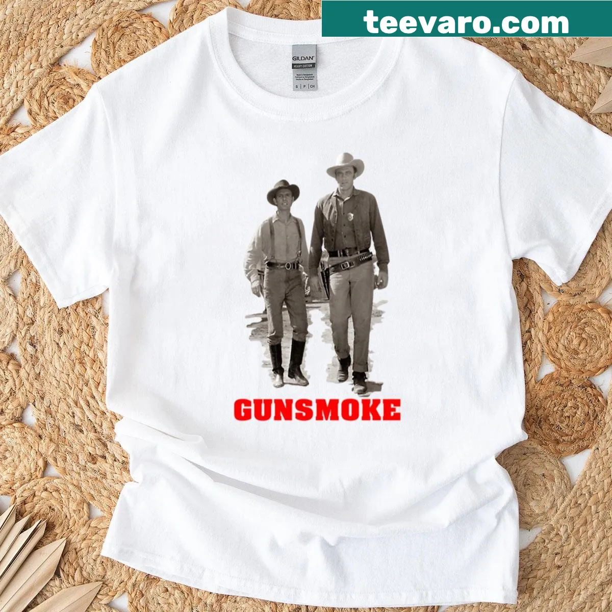 Vintage-style t-shirt honoring the Gunsmoke TV series — on a men's t-shirt