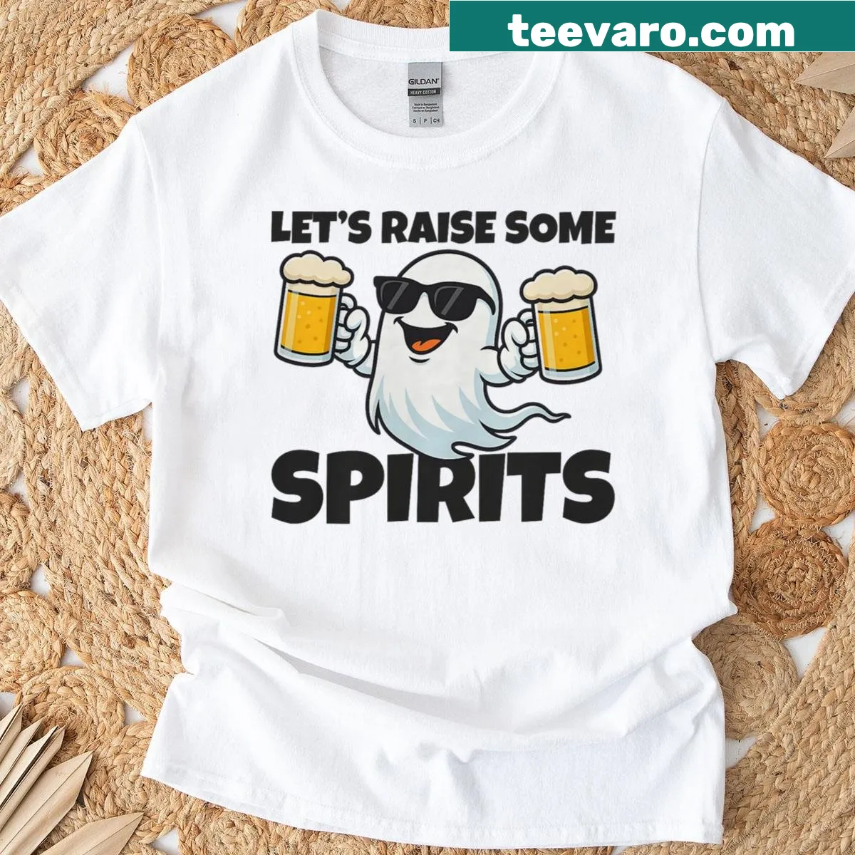 Funny ghost graphic with text for Halloween celebration — on a men's t-shirt