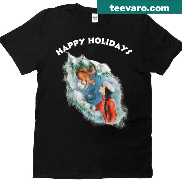 Oversized t-shirt with 'Happy Holidays' text for a festive feel