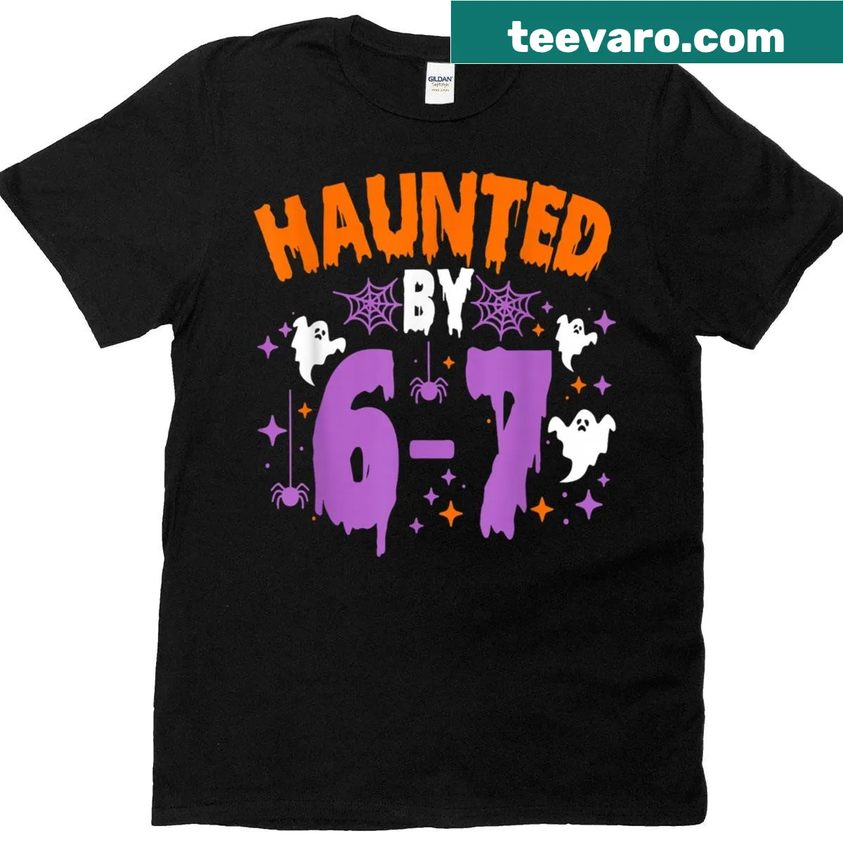 Funny Haunted By 67 text design for Halloween on a t-shirt — on a men's t-shirt