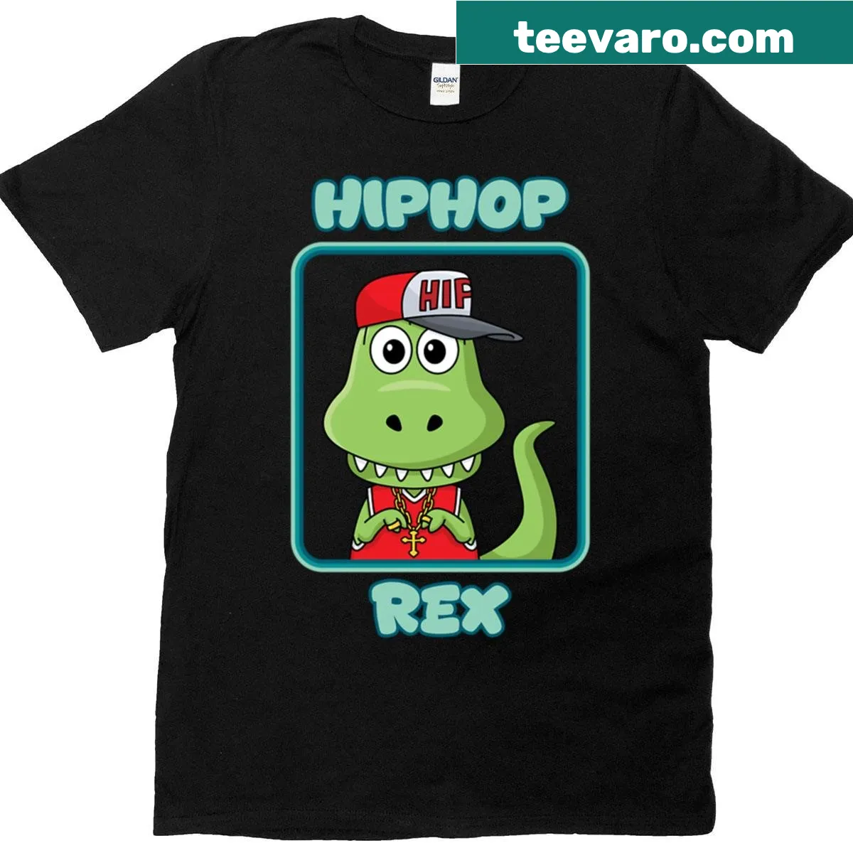 Oversized T-shirt featuring a hip hop styled dinosaur illustration. — on a men's t-shirt