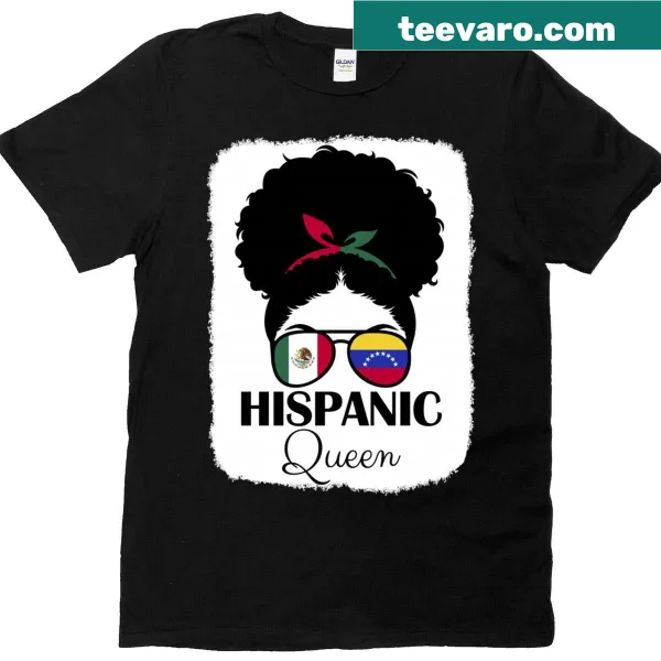 Heritage-themed tee with 'Hispanic Queen' and cultural motifs