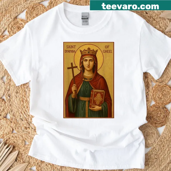 Illustration of Saint Dymphna of Gheel on a T-shirt
