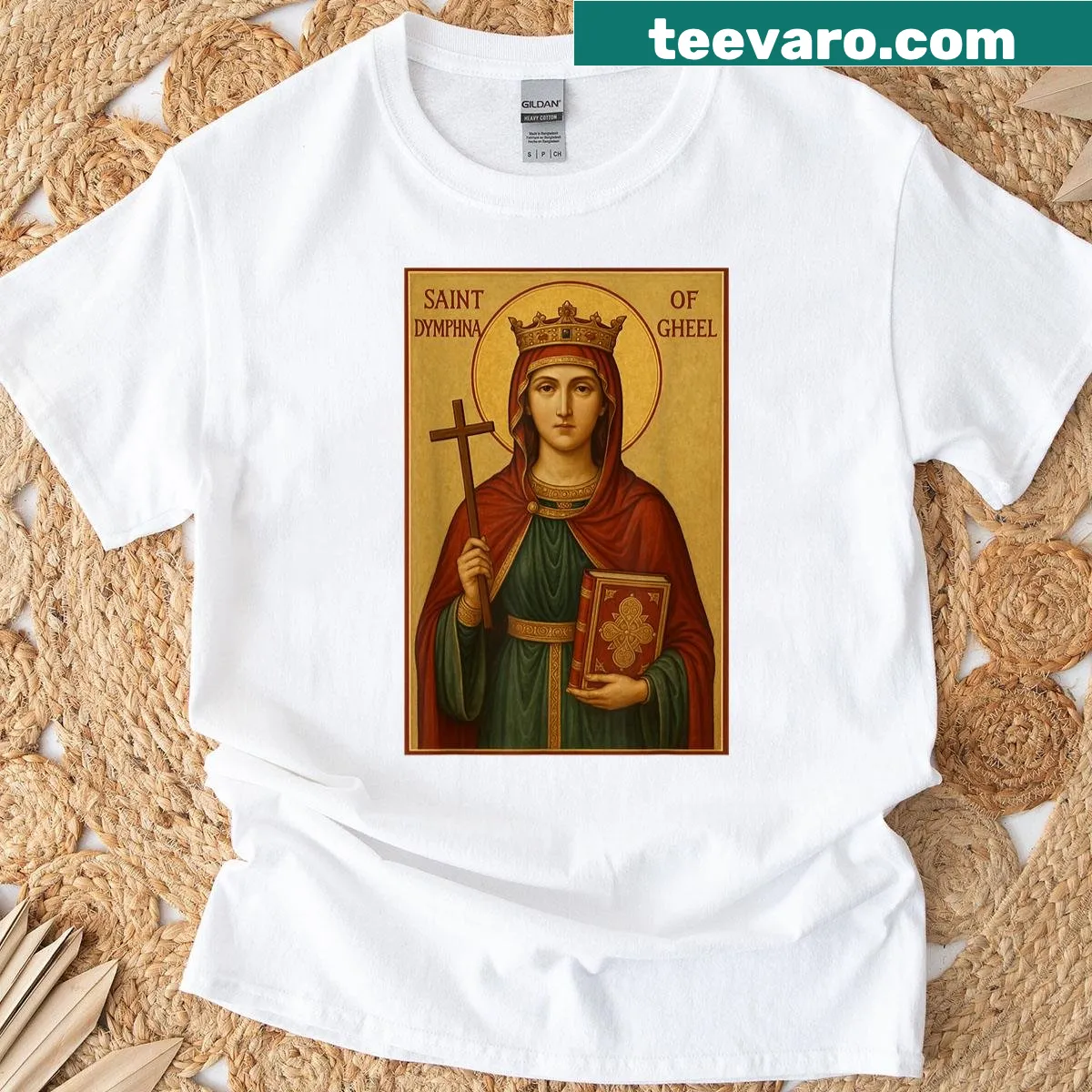 Illustration of Saint Dymphna of Gheel on a T-shirt — on a men's t-shirt