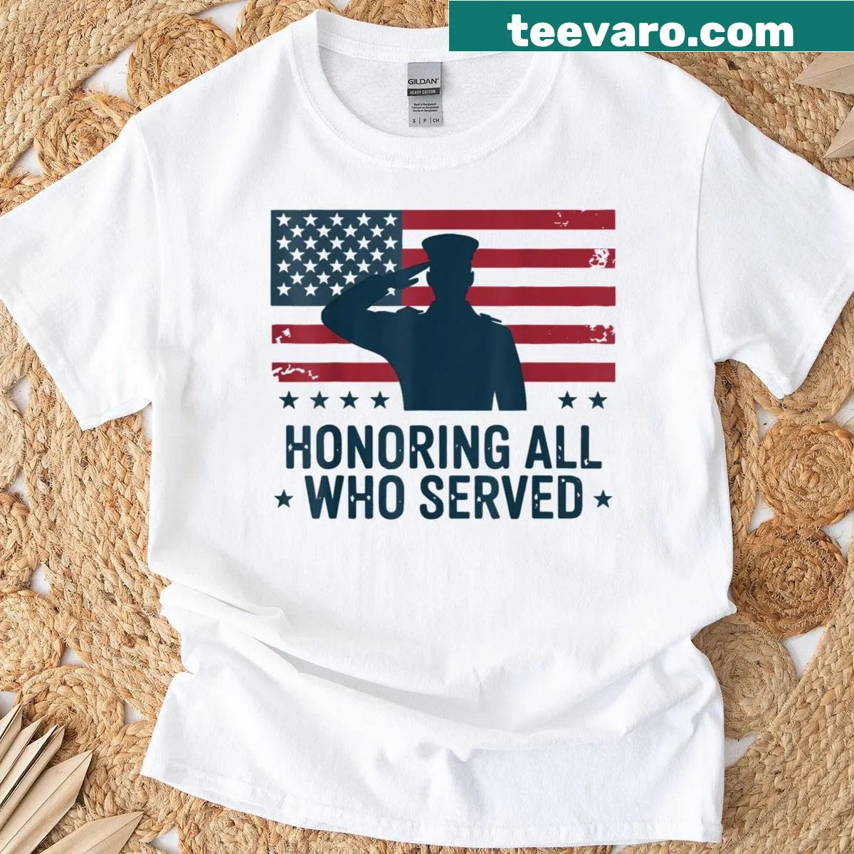 Veterans Day T-shirt honoring those who served with an emblem graphic — on a men's t-shirt