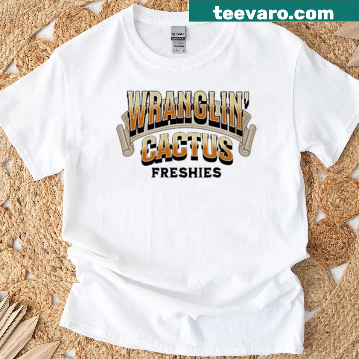 Retro t-shirt featuring horses and a desert theme — on a men's t-shirt
