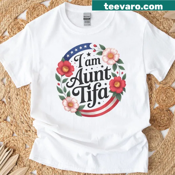 Cute T-shirt for aunts featuring floral design and USA flag
