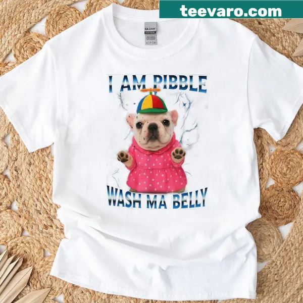 Funny meme T-shirt featuring a cartoon dog and humorous text about belly washing