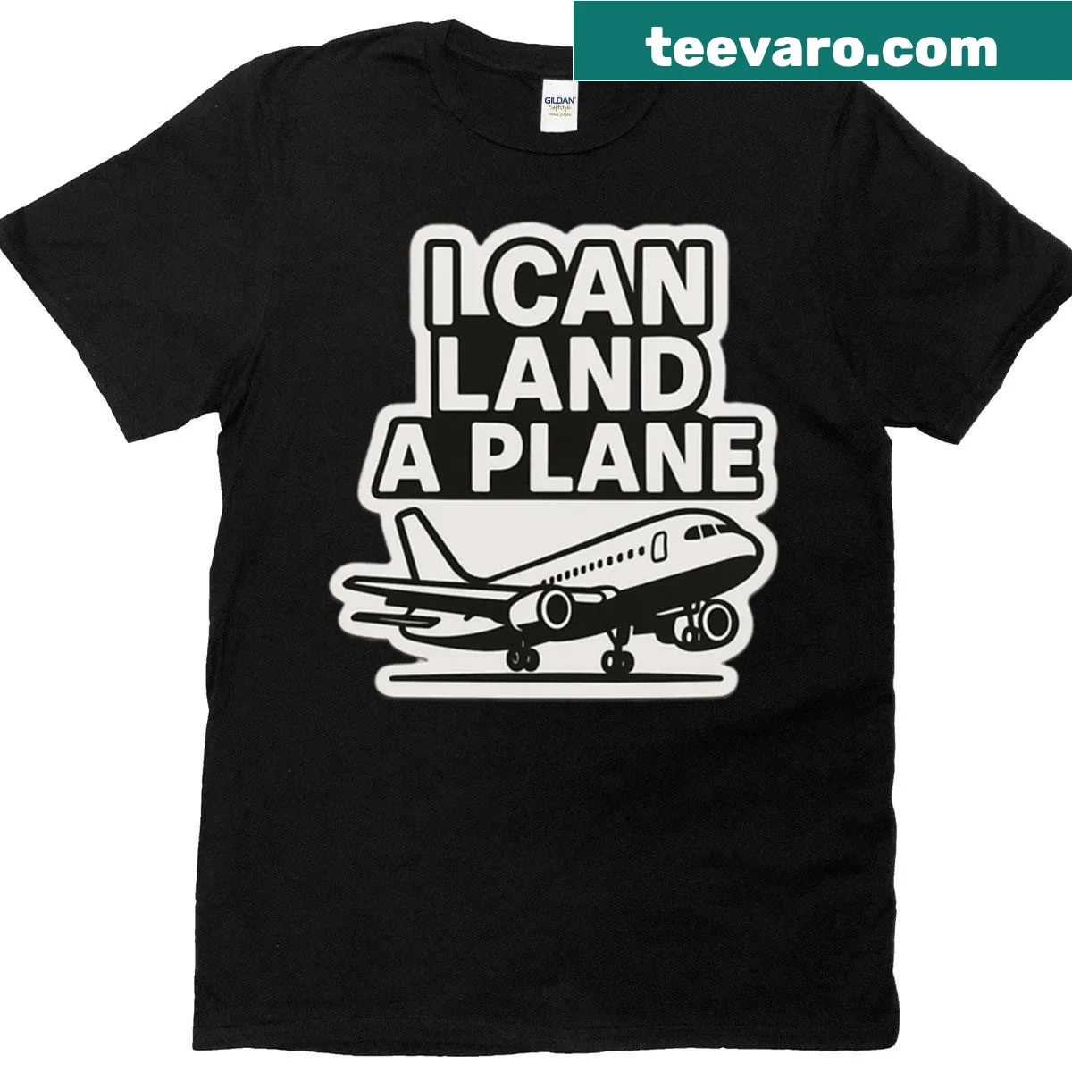 T-shirt with the humorous phrase 'I Can Land A Plane And Stickers' — on a men's t-shirt