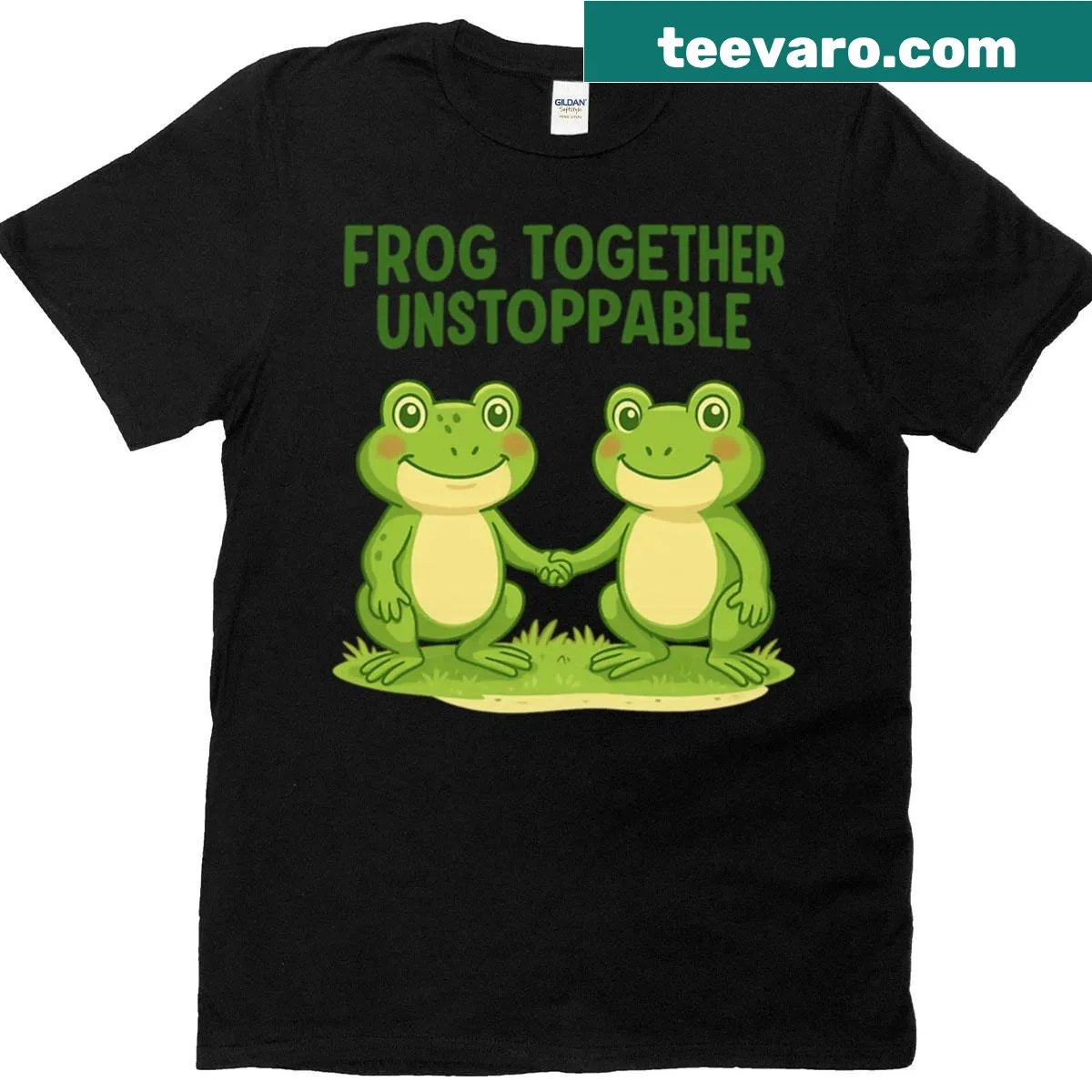 Amusing T-shirt featuring a cartoon frog and playful phrase — on a men's t-shirt