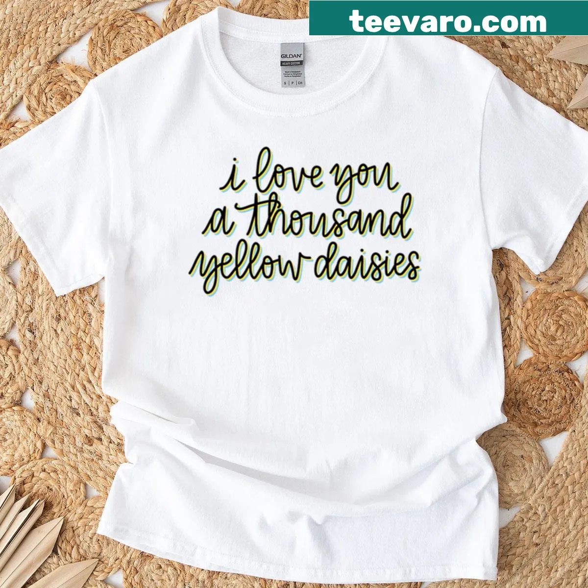 Illustrated shirt featuring the phrase I Love You A Thousand Yellow Daisies — on a men's t-shirt