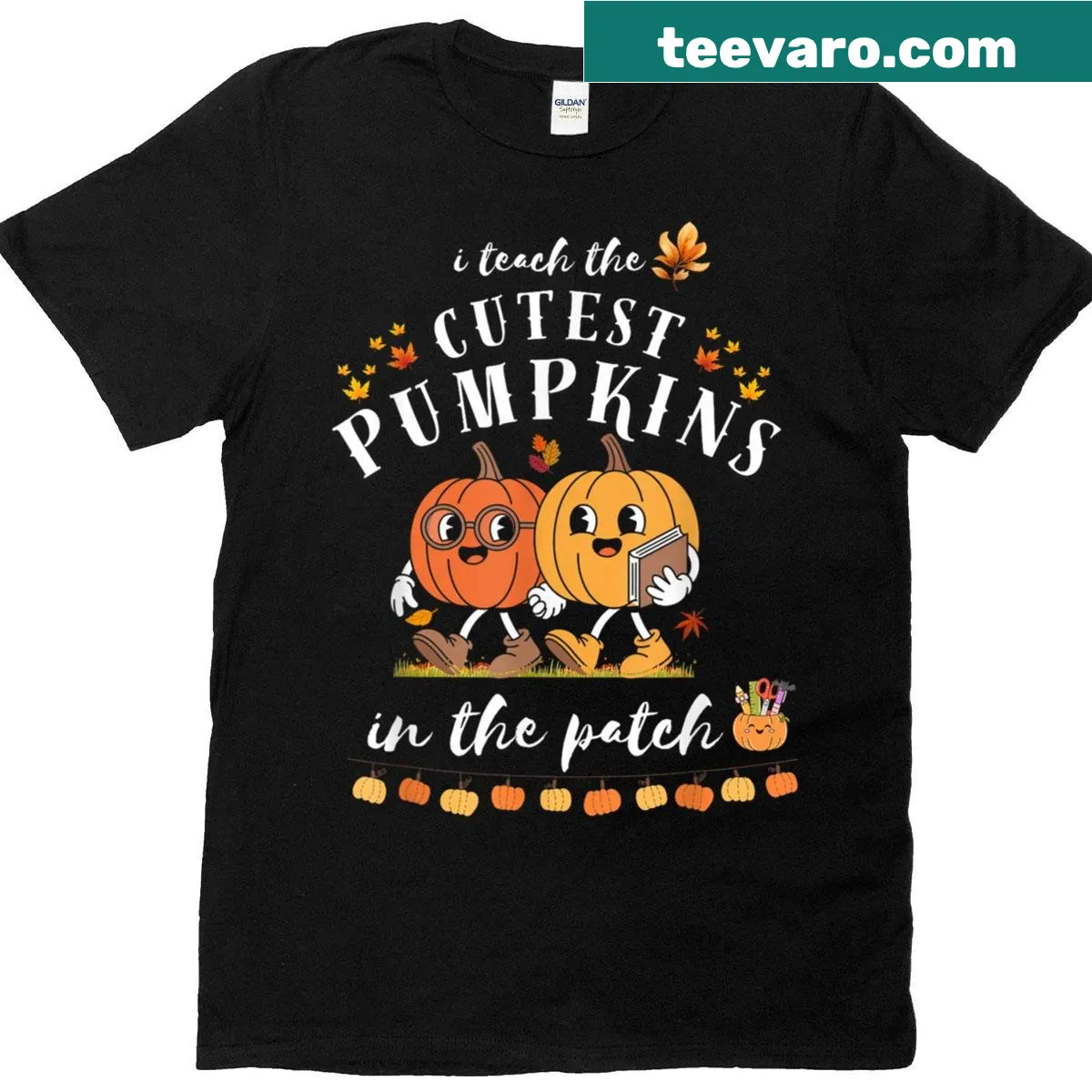 Cute Halloween teacher T-shirt with pumpkin theme — on a men's t-shirt