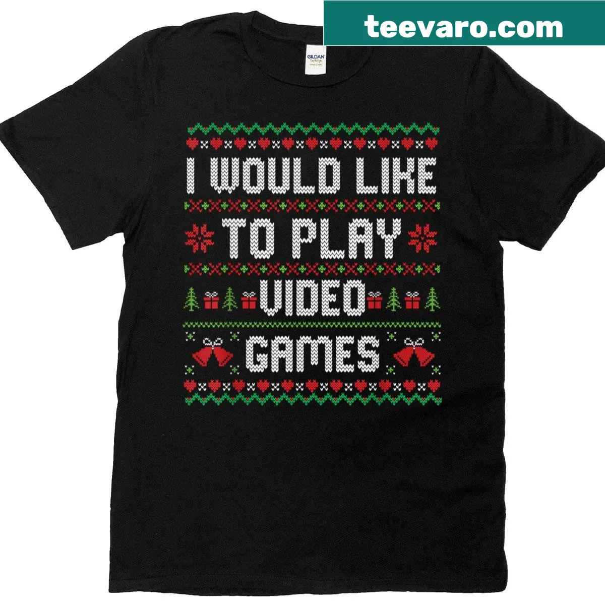 Gaming-themed Christmas t-shirt with playful text about video games — on a men's t-shirt