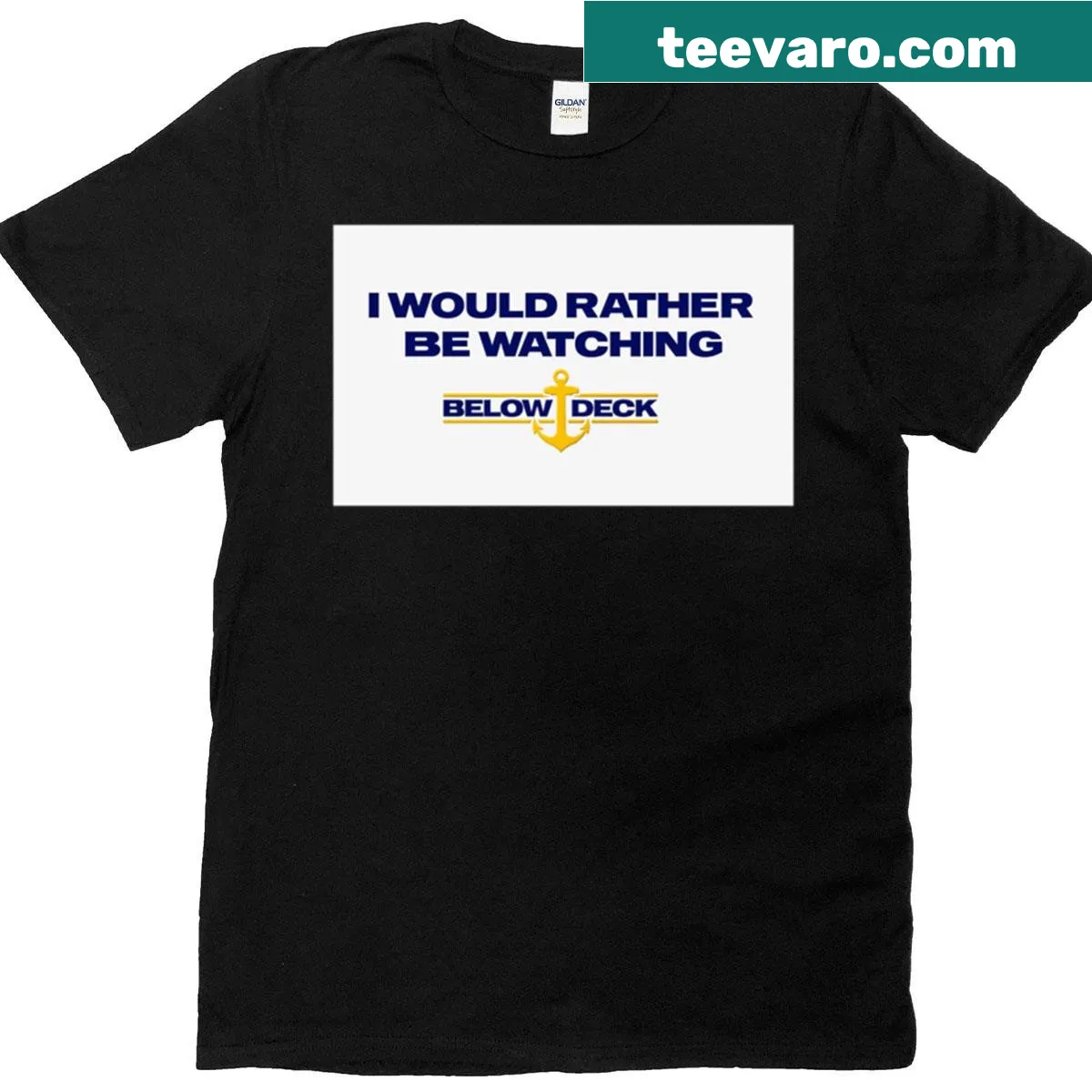 Bold typography t-shirt with Below Deck reference — on a men's t-shirt