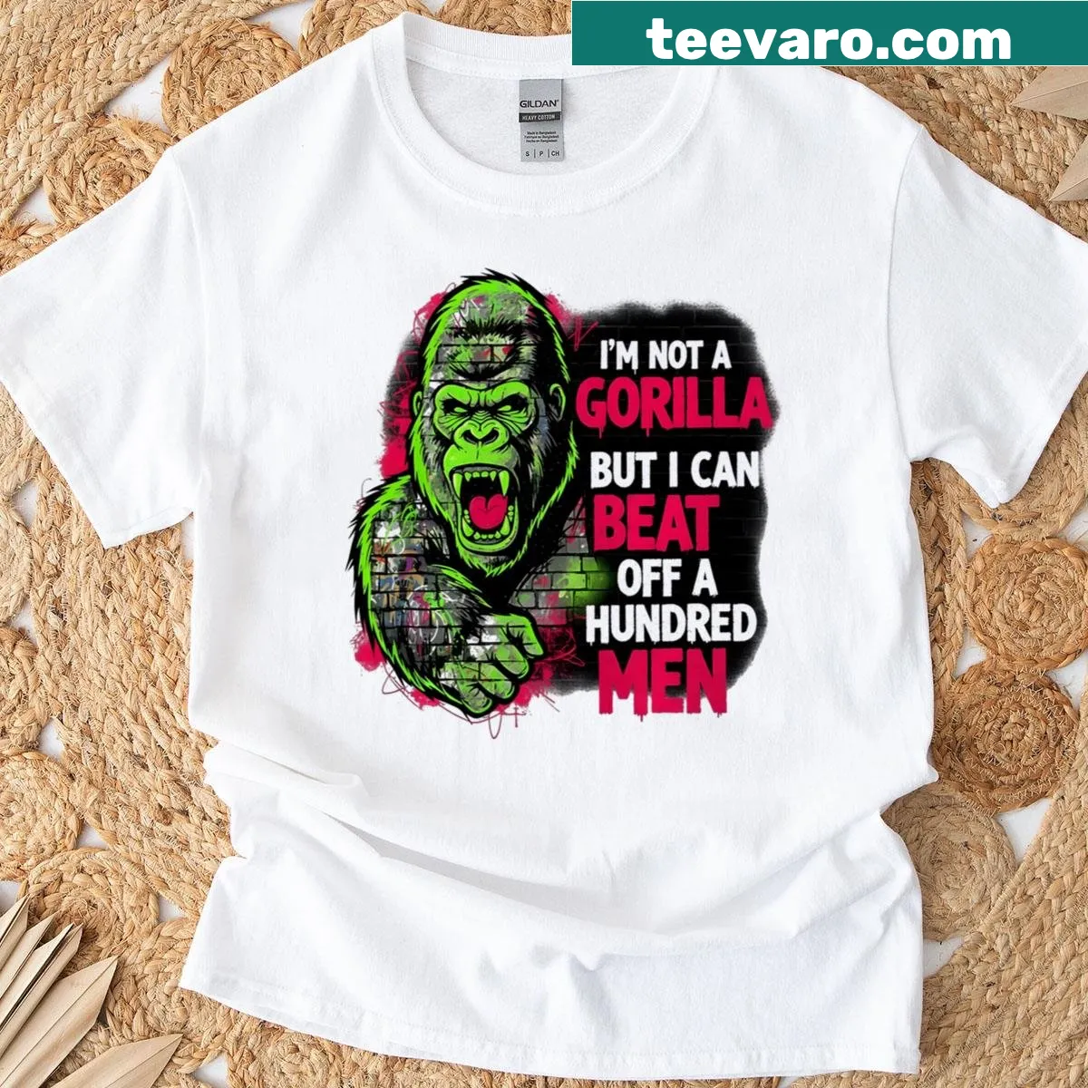 Funny gym shirt with humorous text about strength — on a men's t-shirt
