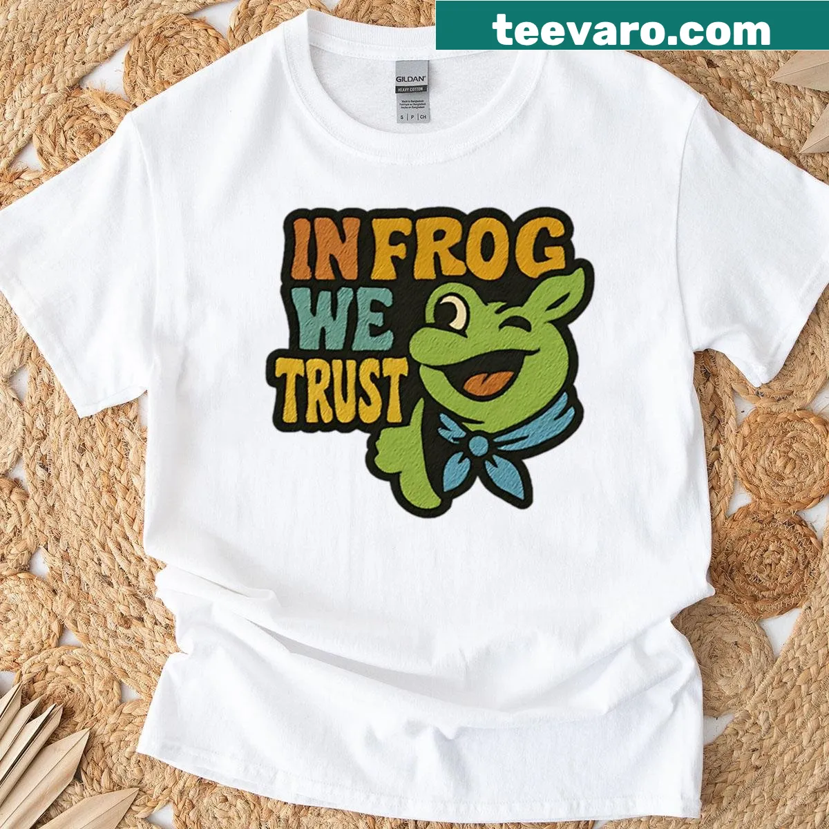 Oversized t-shirt with a cute cartoon frog and funny quote — on a men's t-shirt