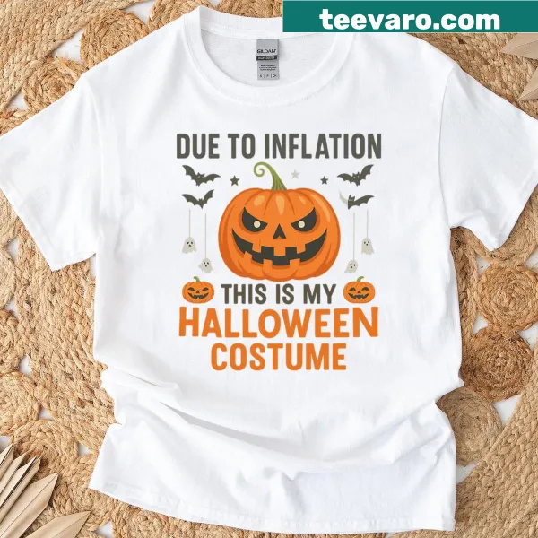 Oversized Halloween t-shirt featuring 'Inflation Costume' and a Jack O' Lantern graphic