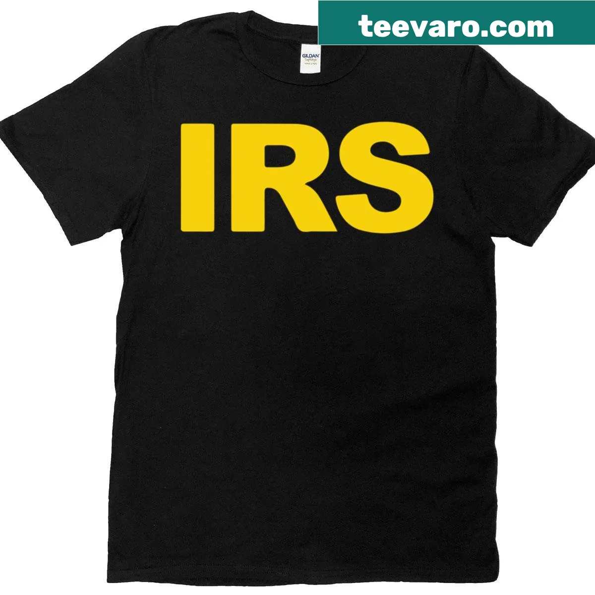 Playful T-shirt with illustration of an IRS special agent and humorous text — on a men's t-shirt