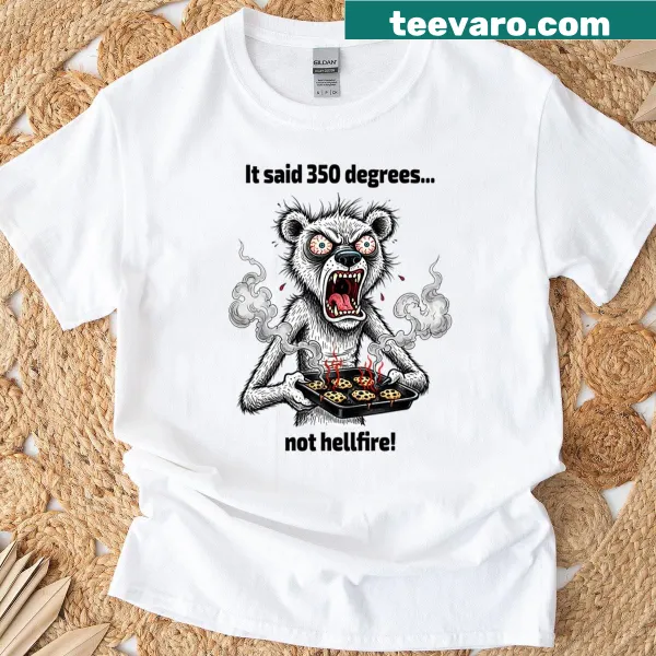 Funny t-shirt with a bear and burnt cookies baking graphic