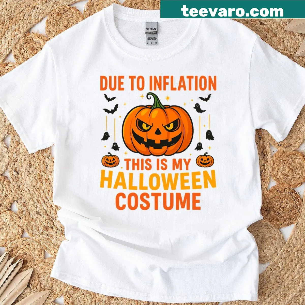 Funny T-shirt featuring a Jack O Lantern and inflation-themed humor — on a men's t-shirt