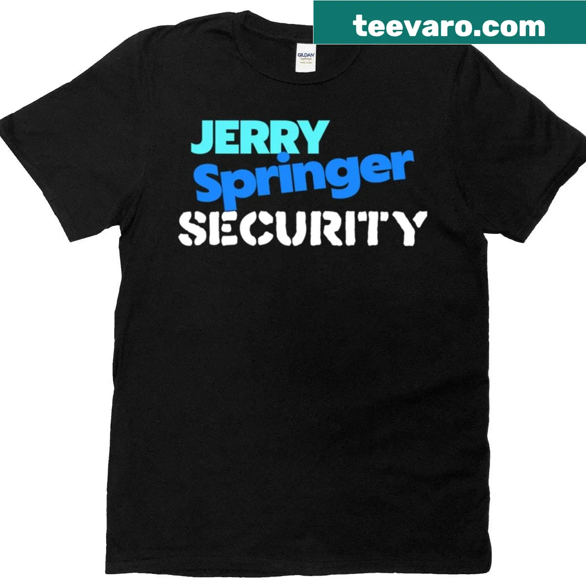 Retro T-shirt with Jerry Springer Security reference — on a men's t-shirt