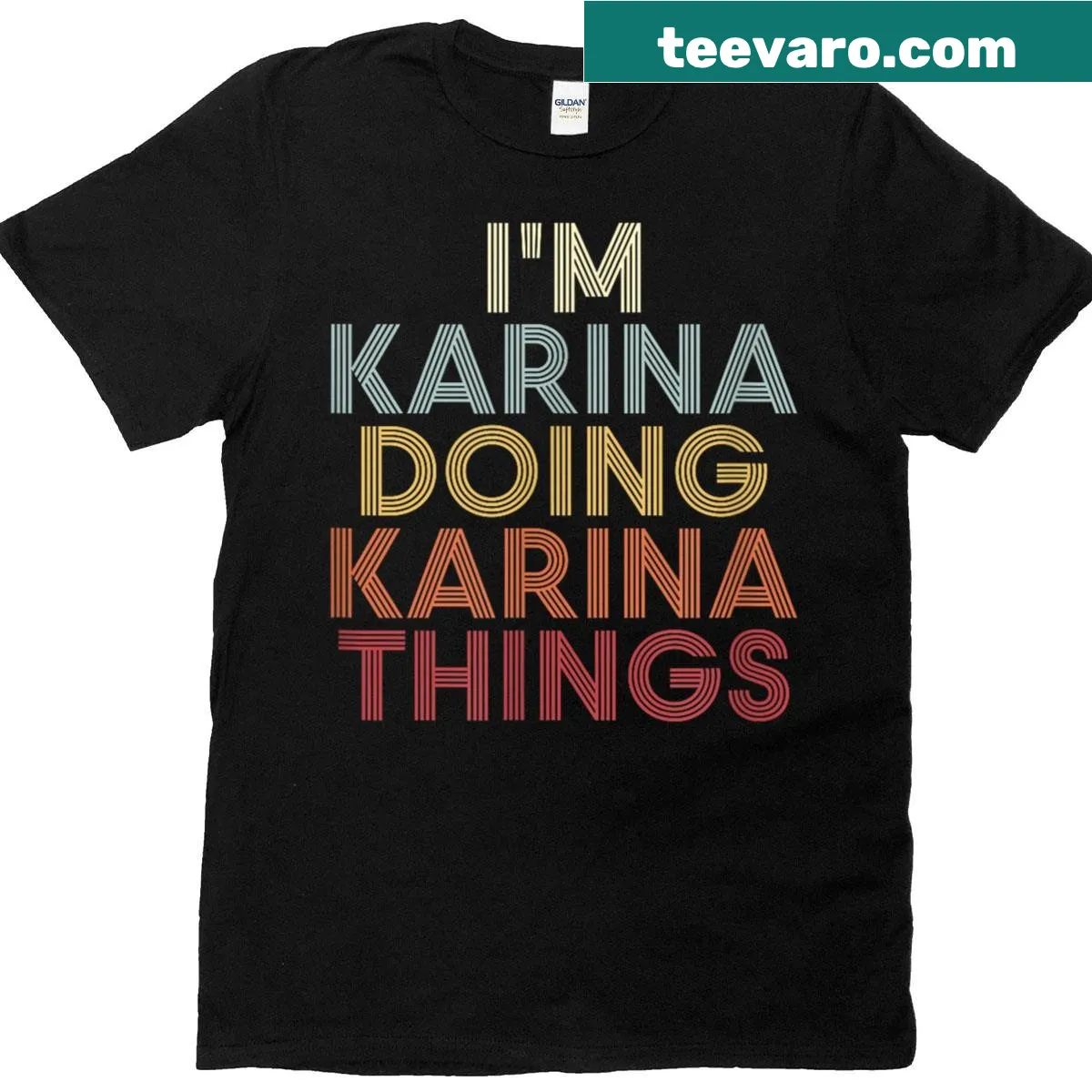 Personalized t-shirt featuring the name Karina in hand-lettered style — on a men's t-shirt