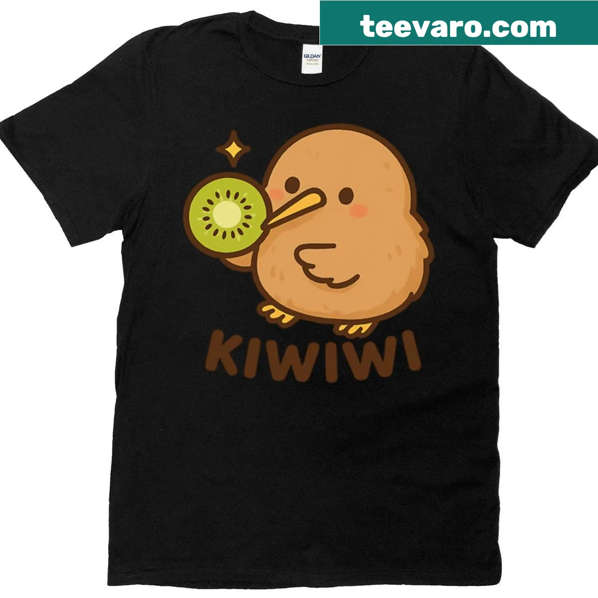 Playful kiwi bird illustration with fruit pun on a T-shirt — on a men's t-shirt