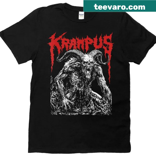 Illustrated T-shirt featuring Krampus as Santa's helper for Christmas