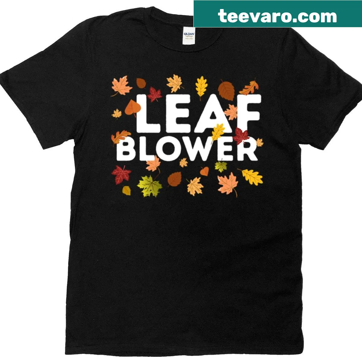 Funny Leaf Blower T-shirt for autumn and Halloween — on a men's t-shirt