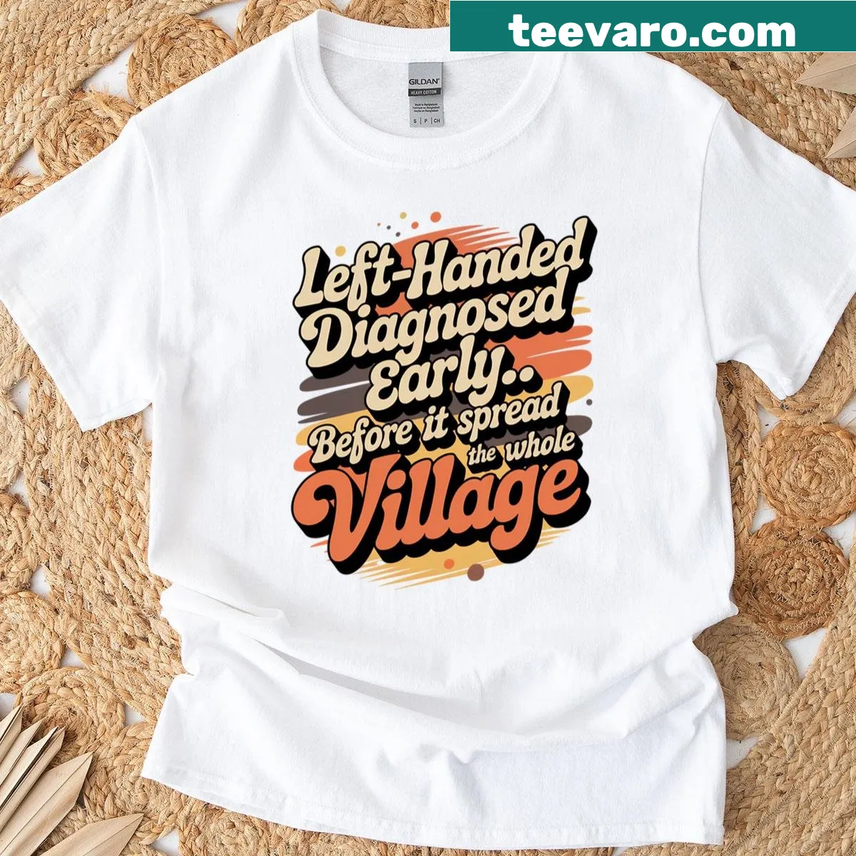 Retro humor t-shirt with a funny left-handed quote design — on a men's t-shirt