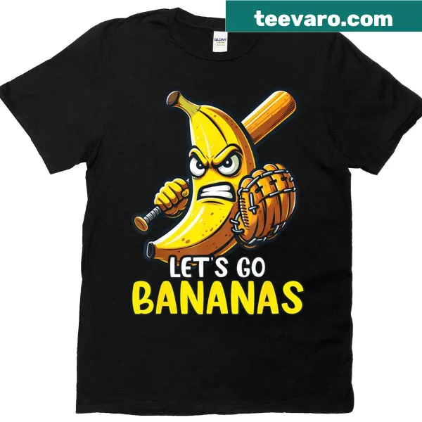 Funny banana graphic on a baseball-themed T-shirt.