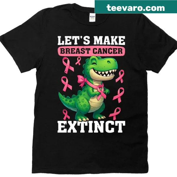 Kids T-shirt with a pink dinosaur supporting breast cancer awareness