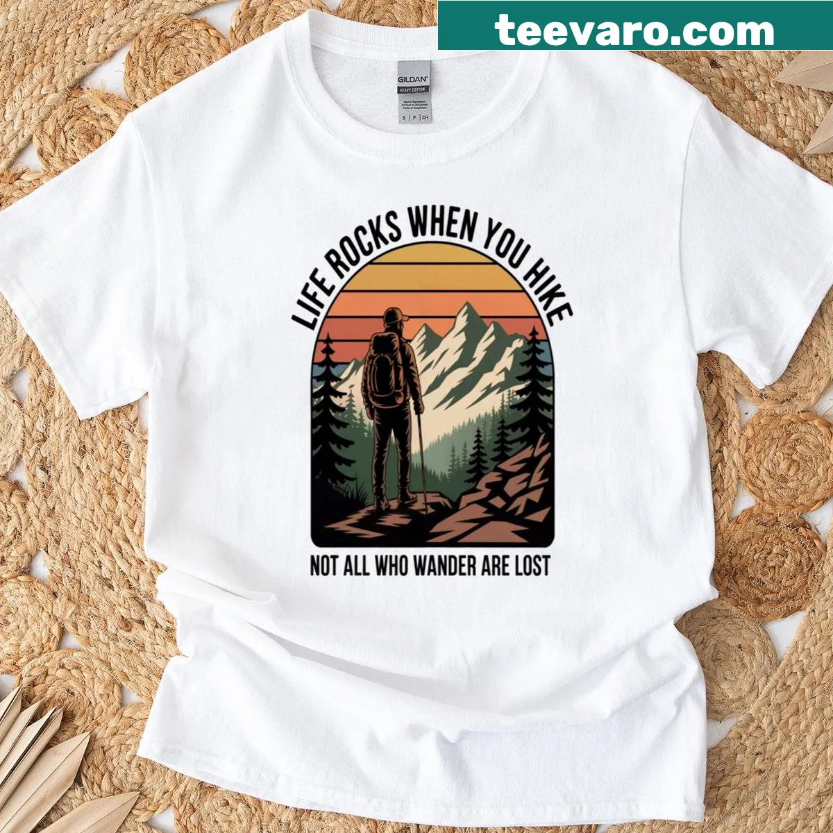 Motivational hiking phrase in bold typography on T-shirt — on a men's t-shirt