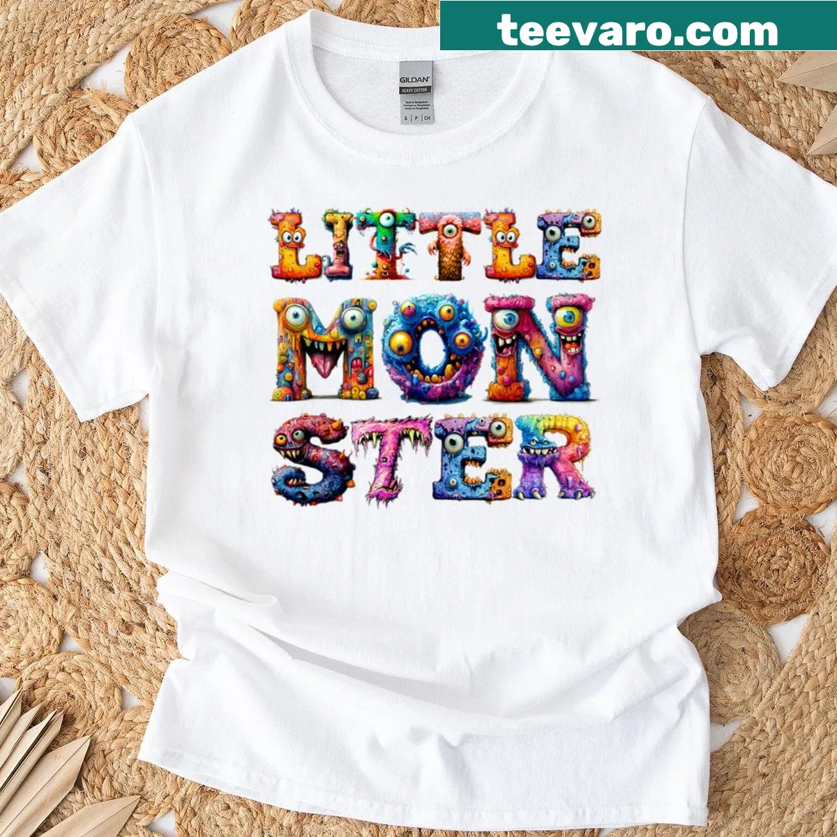 Cartoon little monster graphic on a playful kids' t-shirt — on a men's t-shirt