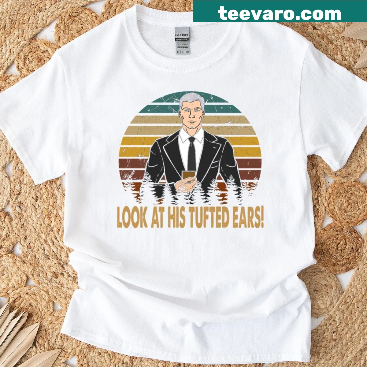Cartoon design featuring tufted ears from Archer series — on a men's t-shirt