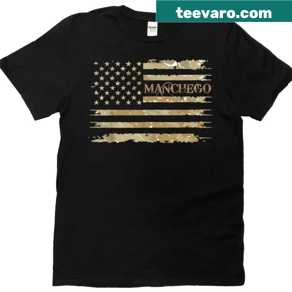 Vintage distressed t-shirt with camo and Manchego cheese graphic