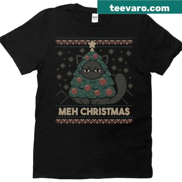 Funny 'Meh Ugly Christmas' typography T-shirt