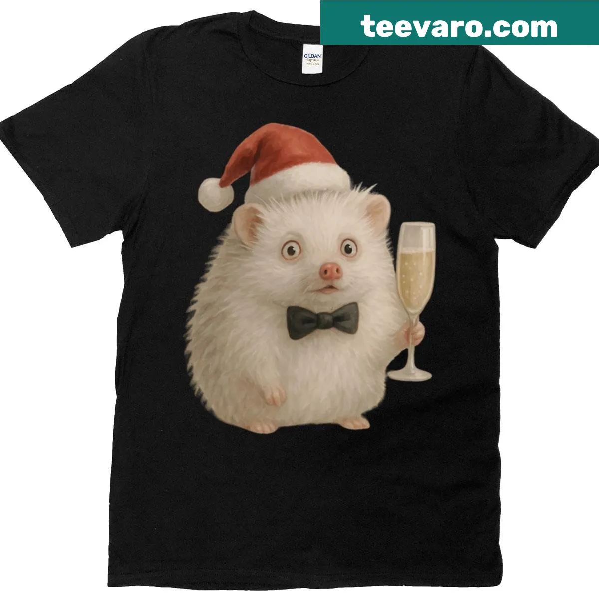 Funny Christmas t-shirt with a cartoon hedgehog design — on a men's t-shirt