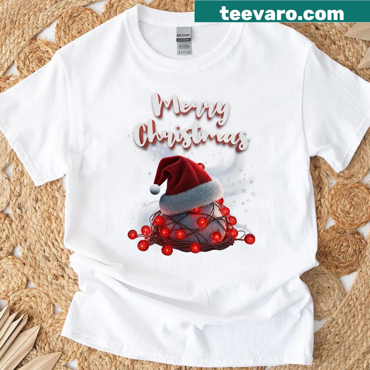Family matching t-shirt with fairy lights illustration for Christmas — on a men's t-shirt
