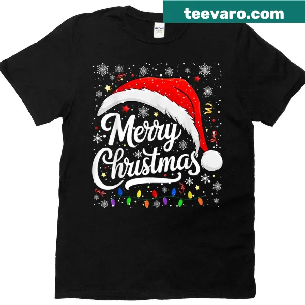 Santa hat with Christmas lights illustration for festive holiday T-shirt