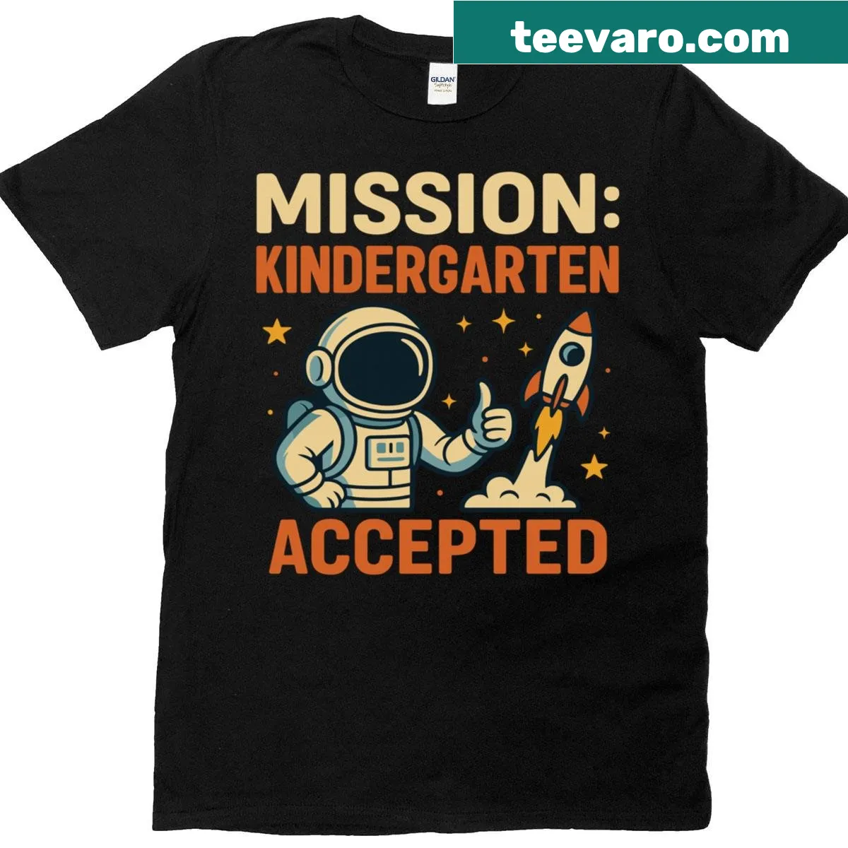 Astronaut-themed T-shirt for kindergarten with 'Mission Accepted' text — on a men's t-shirt