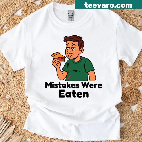 Cartoon graphic about food regrets on a T-shirt