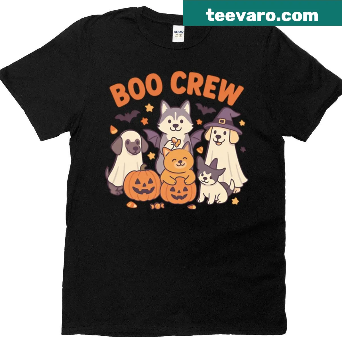 Halloween T-shirt featuring a dog and Boo Crew design — on a men's t-shirt