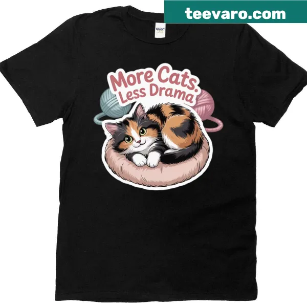 Oversized T-shirt with the phrase More Cats Less Drama in bold typography