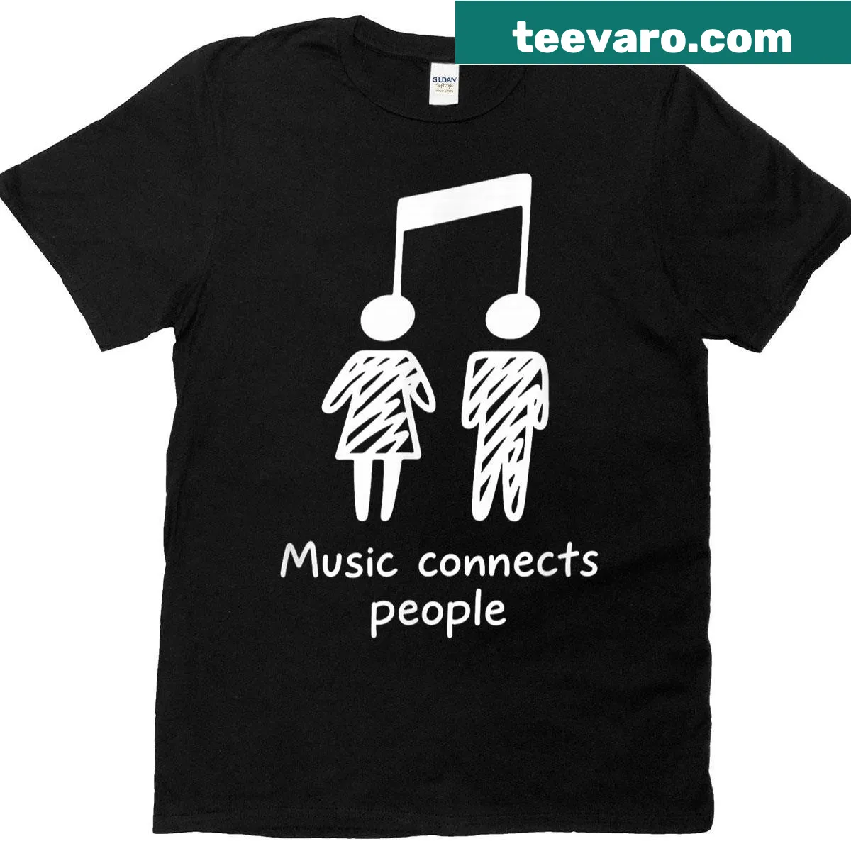 Hand-drawn design emphasizing music connection on T-shirt — on a men's t-shirt