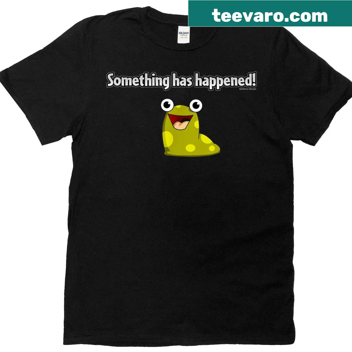 Funny Neopets t-shirt with Slorg graphic and text — on a men's t-shirt