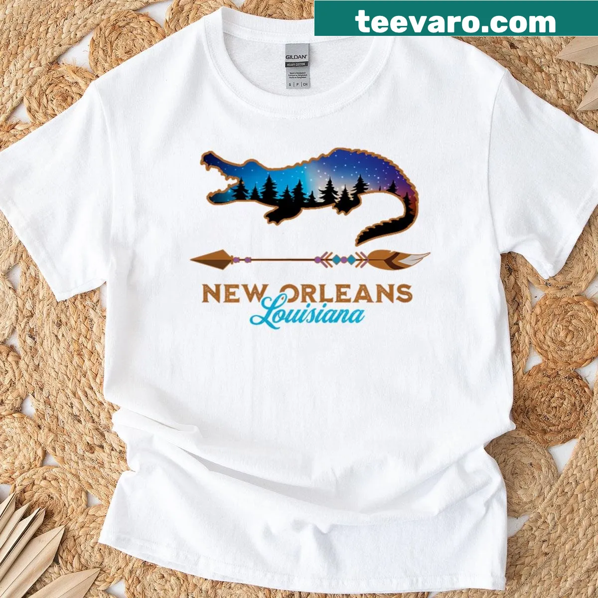 Bayou-themed t-shirt featuring an alligator design — on a men's t-shirt