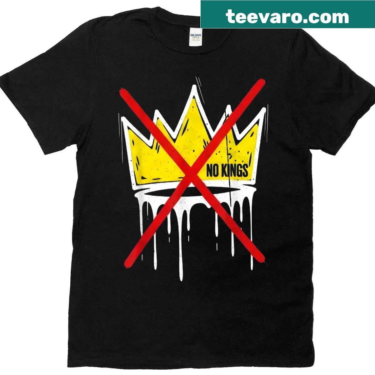 T-shirt with 'No Kings' text — on a men's t-shirt