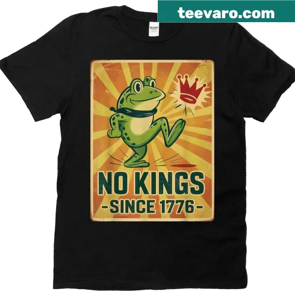 T-shirt featuring 'No Kings Since 1776' and a frog design