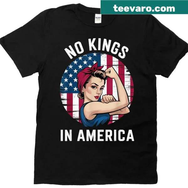 Vintage distressed t-shirt with text 'No Kings In America'